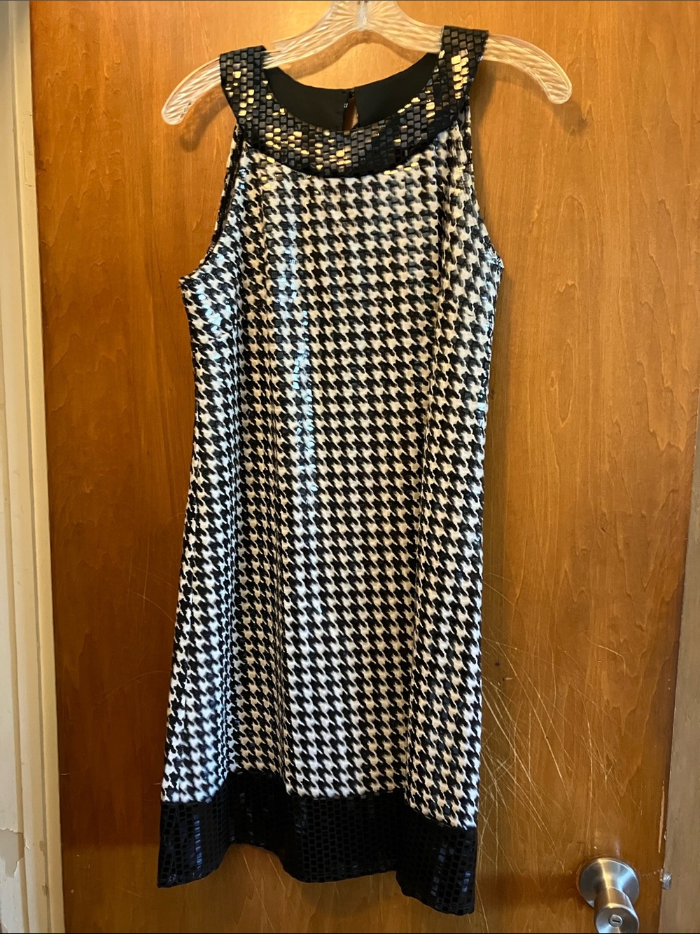 MSK Black and White Houndstooth Sleeveless Dress with Ckear Sequins Size M